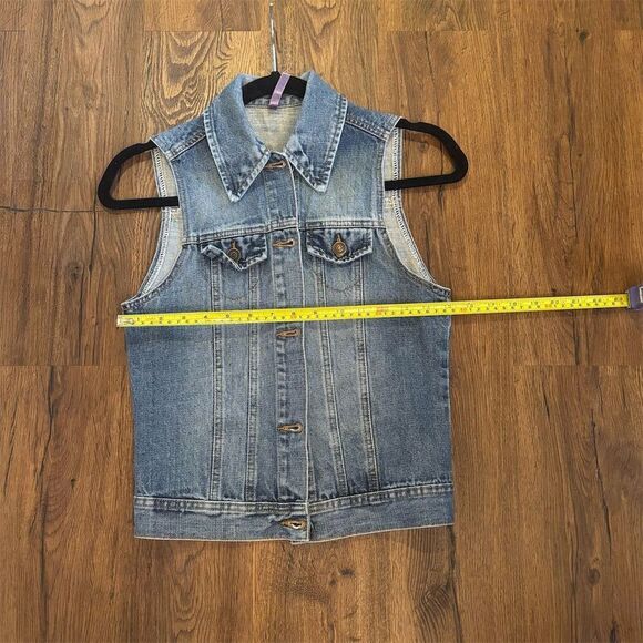 Women's Denim Vest Jacket Small Blue Button-Up Casual - Picture 8 of 9